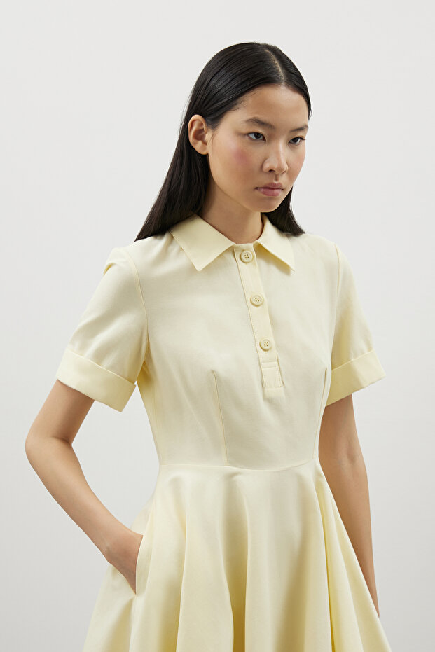 Düğmeli Volanlı Poplin Elbise - 4