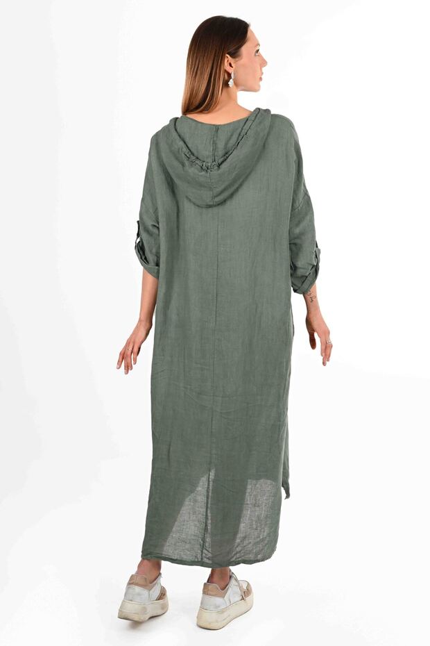 %100 Keten Elbise - 3