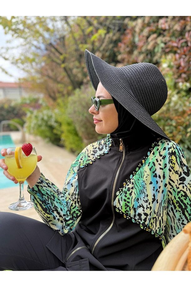 SW36.293 MOODBASİC RENKLİ LEOPARLI İŞLEMELİ TESETTÜR MAYO - 2