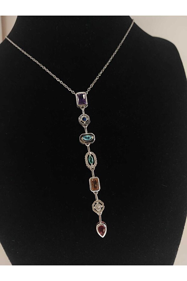 Y Model Silver Color Zircon Stone Stainless Steel Low-Cut Necklace