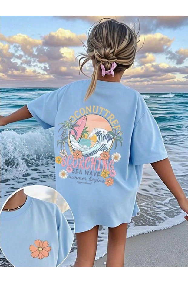 Girl'S, Adult T-Shirt Girl's Tshirt Tropical Printed Mother Daughter Twin Tshirt