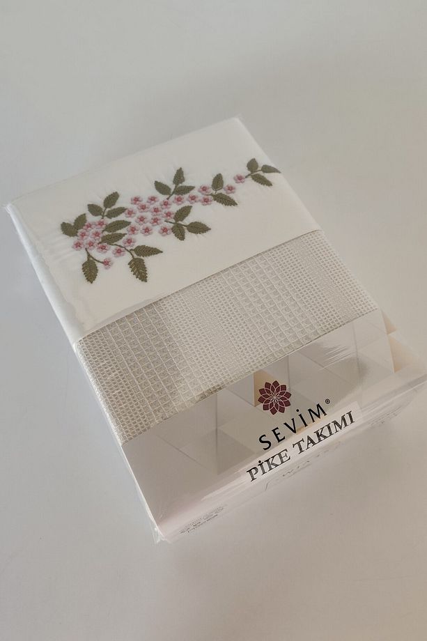 Tek Kişilik 3 Parça Nakışlı Waffle Dokuma Pike Takımı Legacy-Krem - 2