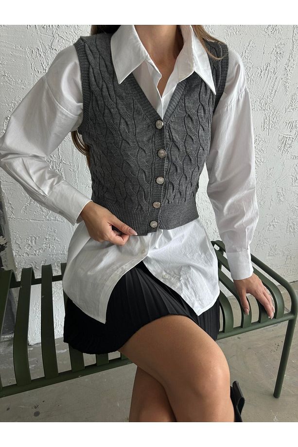 Elsa Triko Örgü Yelek Füme - 4