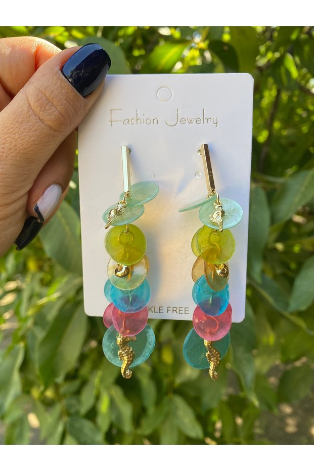 Colorful Dangle Gold Detailed Steel Earrings