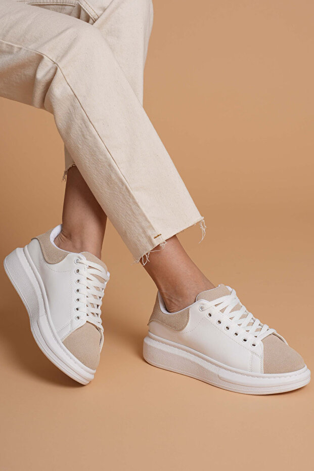 Lt109 White Beige Suede Women's Sneaker