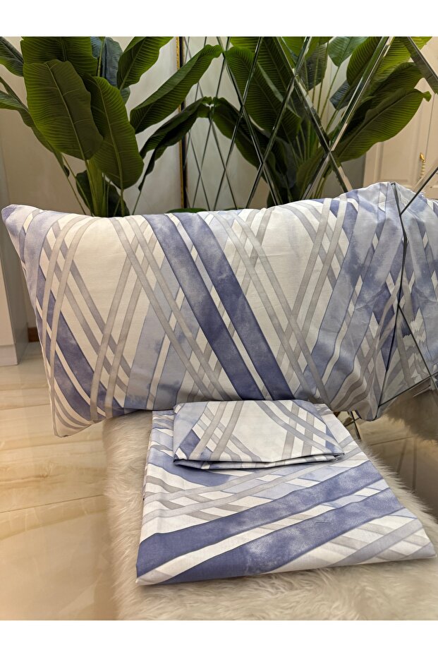 Patterned Single 100% Cotton Elasticless Sheet and Pillowcase Set - 2
