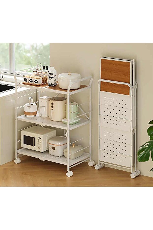 3-tier Foldable Rack With Board Metal Wheels