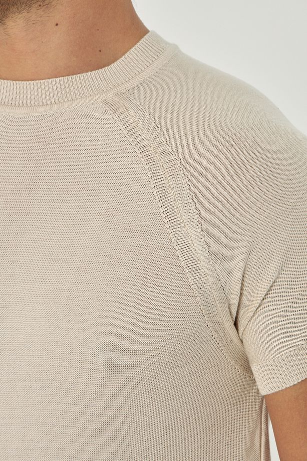 İnce Yazlık Soft Pamuklu Bisiklet Yaka Triko Tshirt - Taş | Mes511597-01 - 4