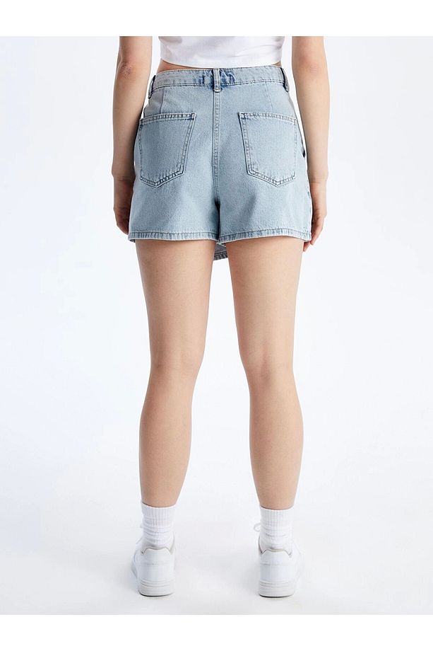 XSIDE Mavi Dar Fit Mini Jean Şort Etek - 6