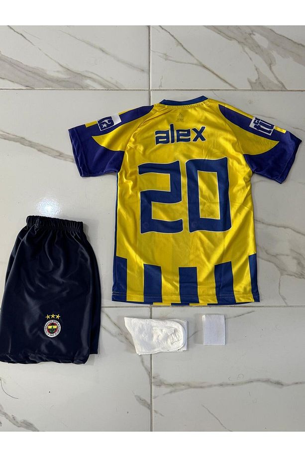 4'lü Set/ Fe.ner.bah'çe A.l.e.x. D.e. S.o.u.z.a Sarı Lacivert Çocuk Forma Şort Çorap Bileklik - 3