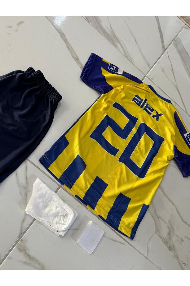 4'lü Set/ Fe.ner.bah'çe A.l.e.x. D.e. S.o.u.z.a Sarı Lacivert Çocuk Forma Şort Çorap Bileklik - 1