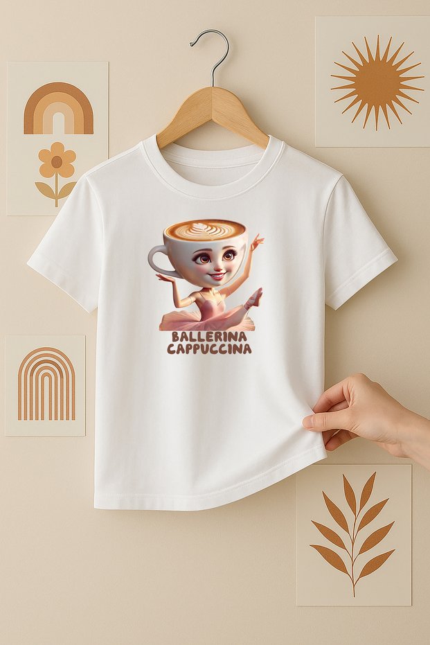 Ballerina Cappuccina Italian Brainrot Design Printed Children's T-Shirt, Cappuccino Ballerina Printed 4-13 Years