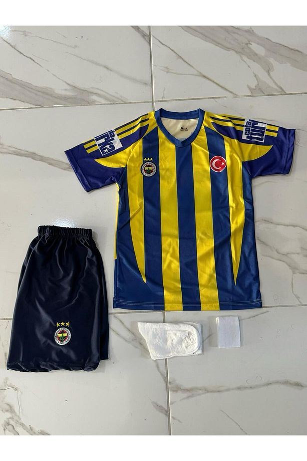 4'lü Set/ Fe.ner.bah'çe A.l.e.x. D.e. S.o.u.z.a Sarı Lacivert Çocuk Forma Şort Çorap Bileklik - 2
