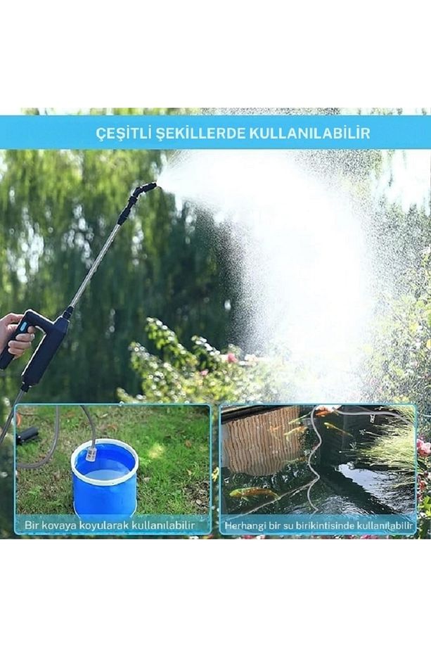 Elektrikli Yüksek Basınçlı Su Tabancası Bahçe Püskürtücü 5m Hortum 3 Nozul Araç Yıkama 7.4v - 9