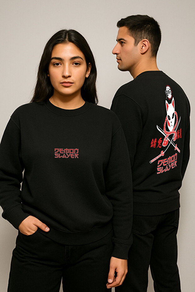 Lenithra Demon Slayer Anime Back Printed Unisex Oversize Black Sweatshirt