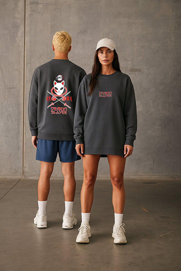 Lenithra Demon Slayer Anime Back Printed Unisex Oversize Smoked Sweatshirt