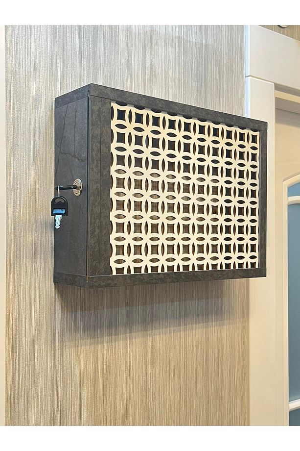 Dekoratif Kilitli Mermer Desen Duvara Asılabilir Sigorta Ve Modem-wifi Saklama Kutusu 30x40Cm - 3