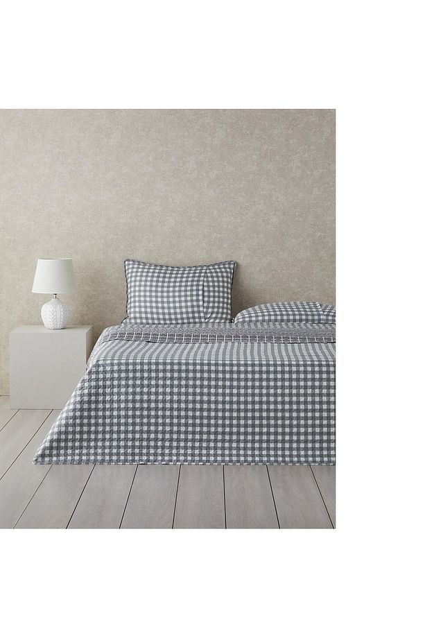 Line Grid Çok Amaçlı Çift Kişilik Yatak Örtüsü Takımı 200x220 cm Gri - 2