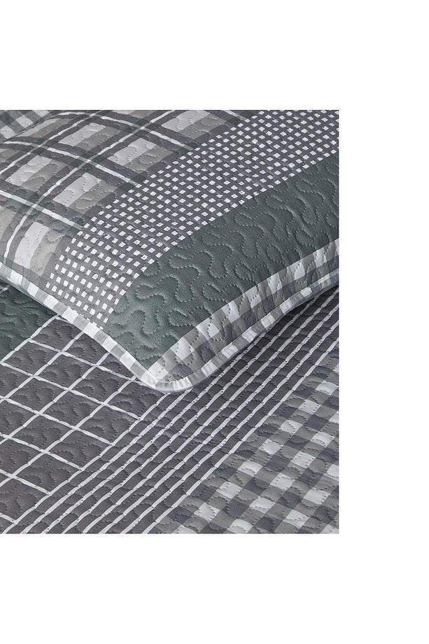 Line Grid Çok Amaçlı Çift Kişilik Yatak Örtüsü Takımı 200x220 cm Gri - 3