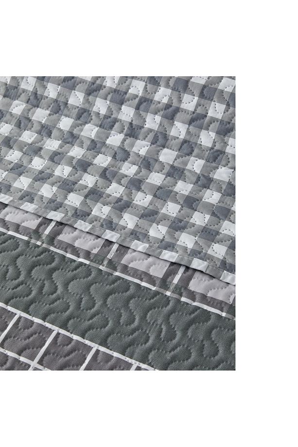 Line Grid Çok Amaçlı Çift Kişilik Yatak Örtüsü Takımı 200x220 cm Gri - 4
