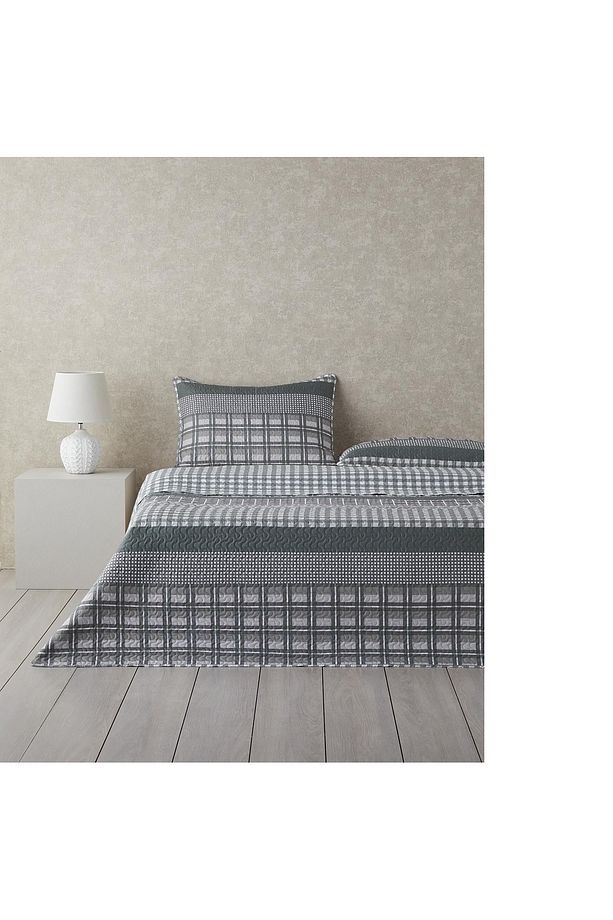 Line Grid Çok Amaçlı Çift Kişilik Yatak Örtüsü Takımı 200x220 cm Gri - 1