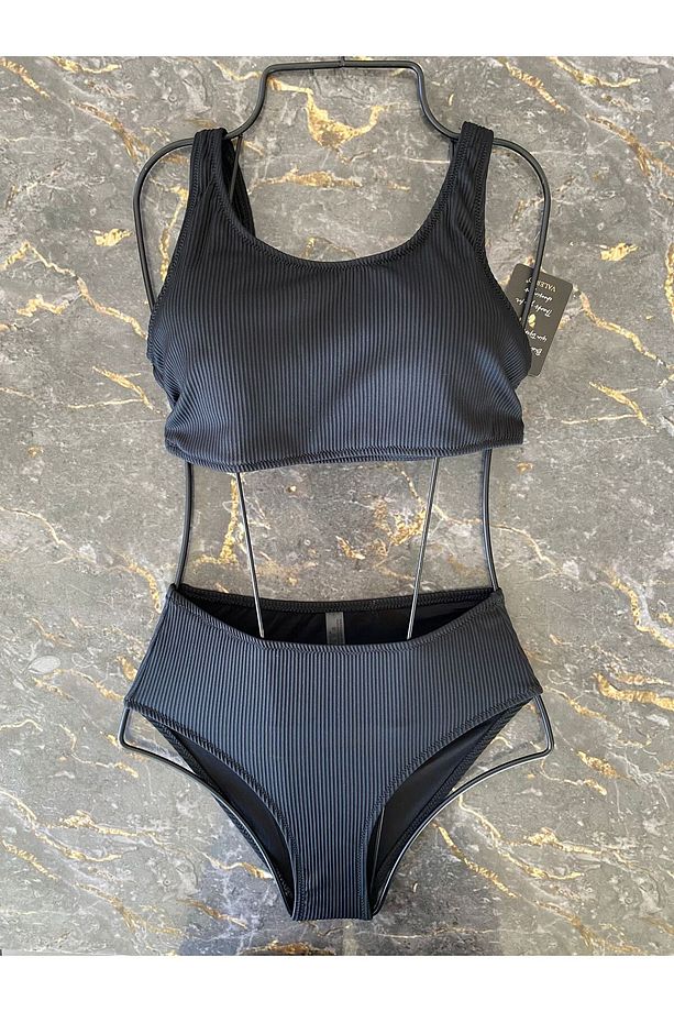 Çift omuz yüksek bel bikini takımı - 1