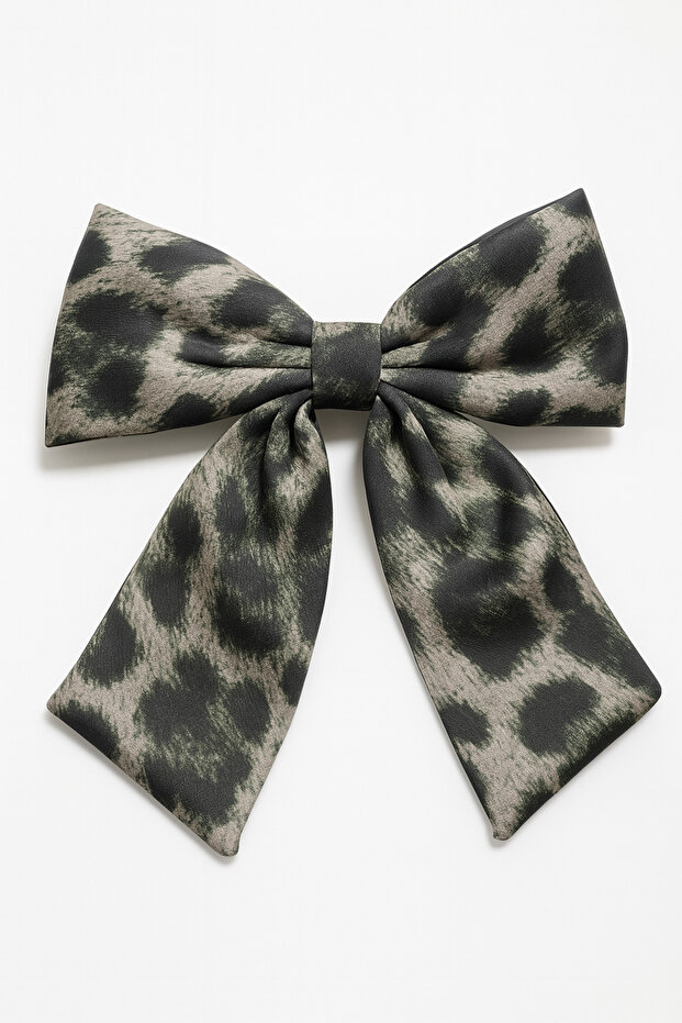 Leopard Patterned 2-Piece Bow Design Clip Buckle - 1