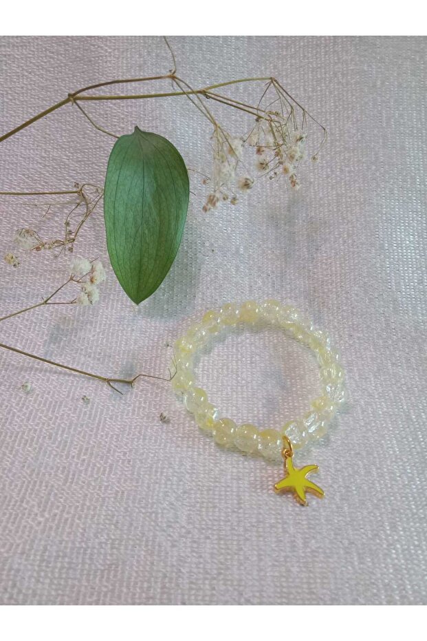 Transparent Beaded Bracelet with Yellow Starfish Figure