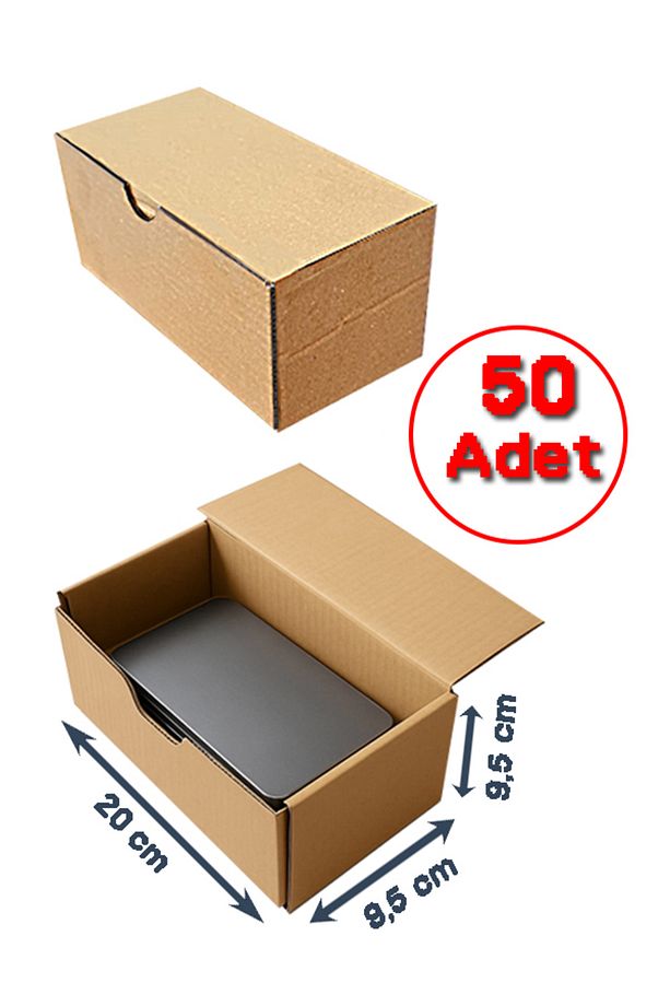 9,5 x 20 x 9,5 Kilitli Kraft 50 Adet E-Ticaret Kargo Kutusu - 1