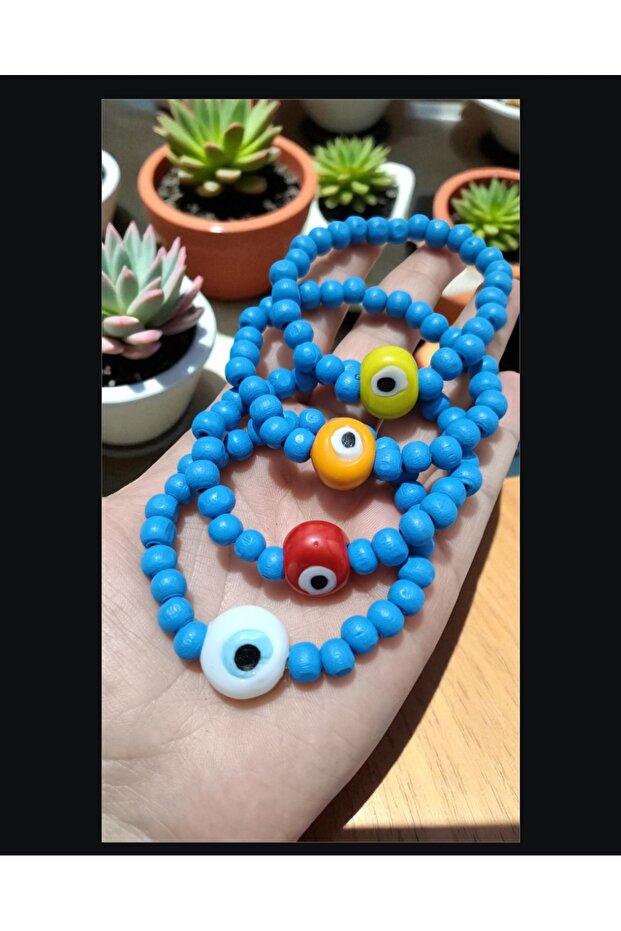 1Pc Authentic White Evil Eye Beaded Wooden Bracelet