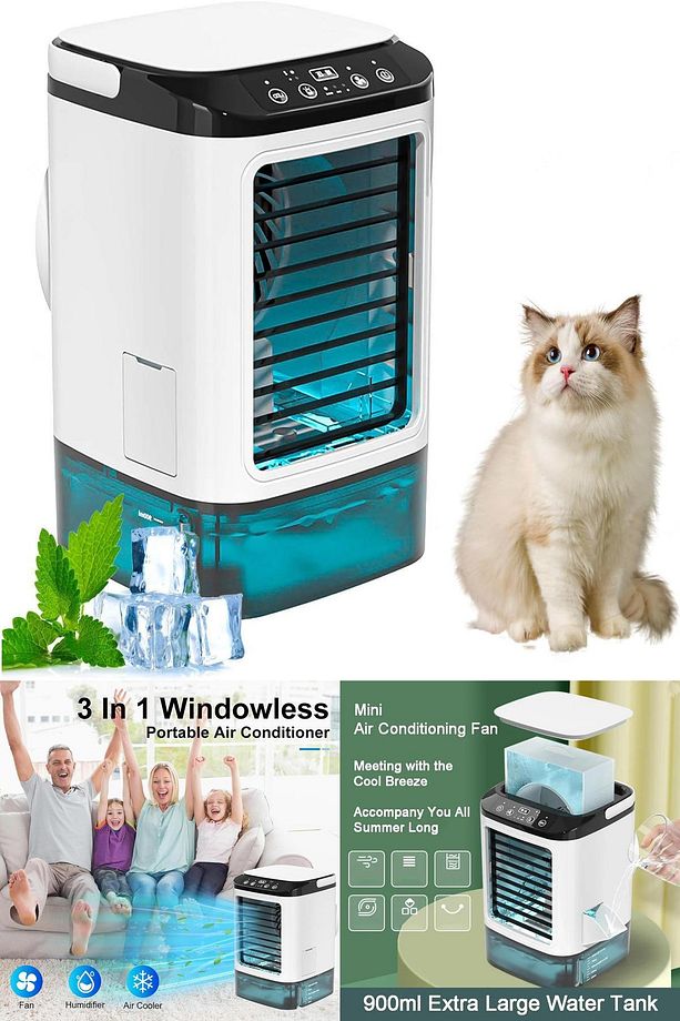 🌿 900 ml Su Haznesi ile Sessiz ve Güçlü Soğutma – Ofis, Yatak Odası Salon İçin İdeal Masaüstü Klima - 6