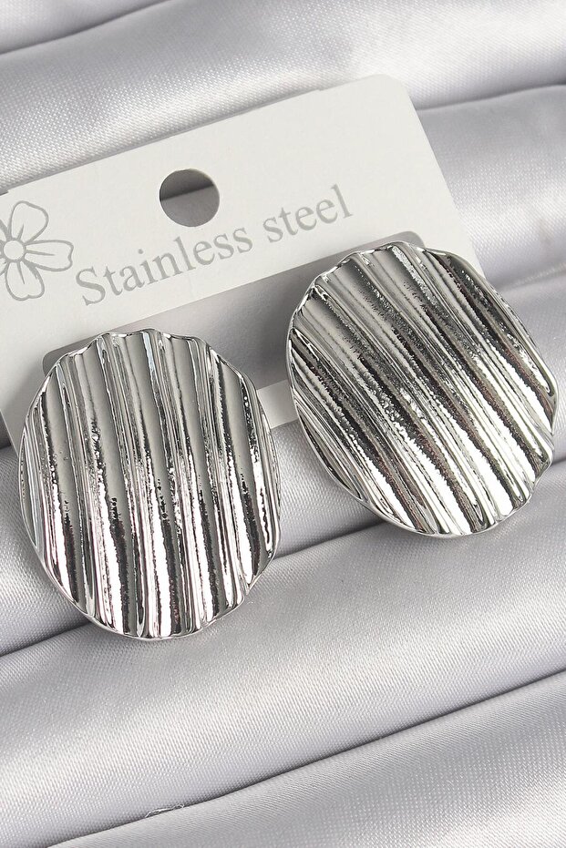 Brass Silver Color Embroidered Circle Plate Model Women's Earrings