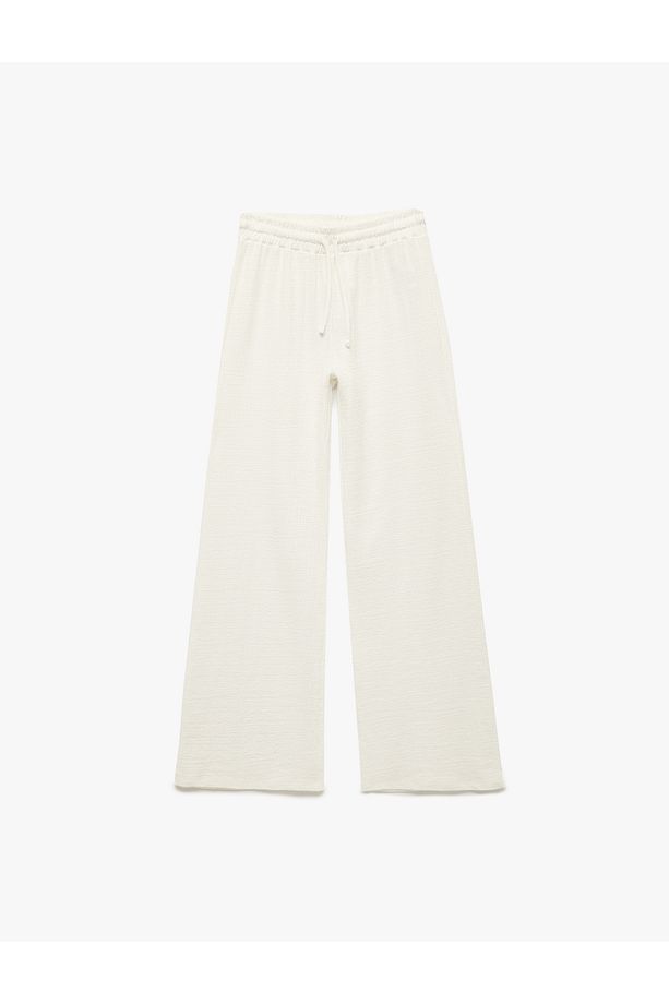 Yeni Sezon Pamuklu Bürümcük Rahat Kalıp Yüksek Bel Bağcıklı Geniş Paça Pantolon - 3