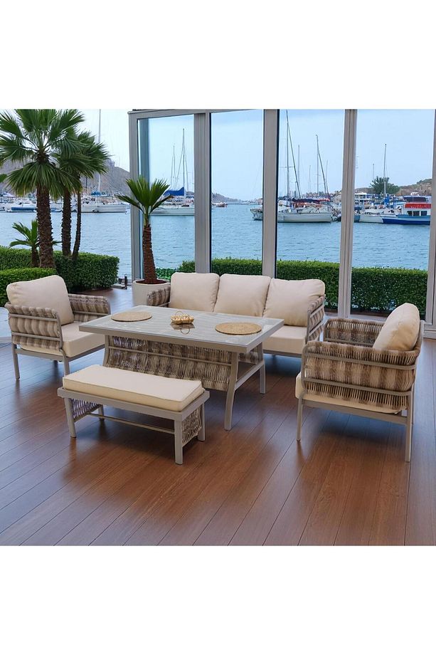 Liora | Üçlü Rattan Bahçe Oturma Grubu | 3+1+1+Sehpalı Bahçe Takımı - 4