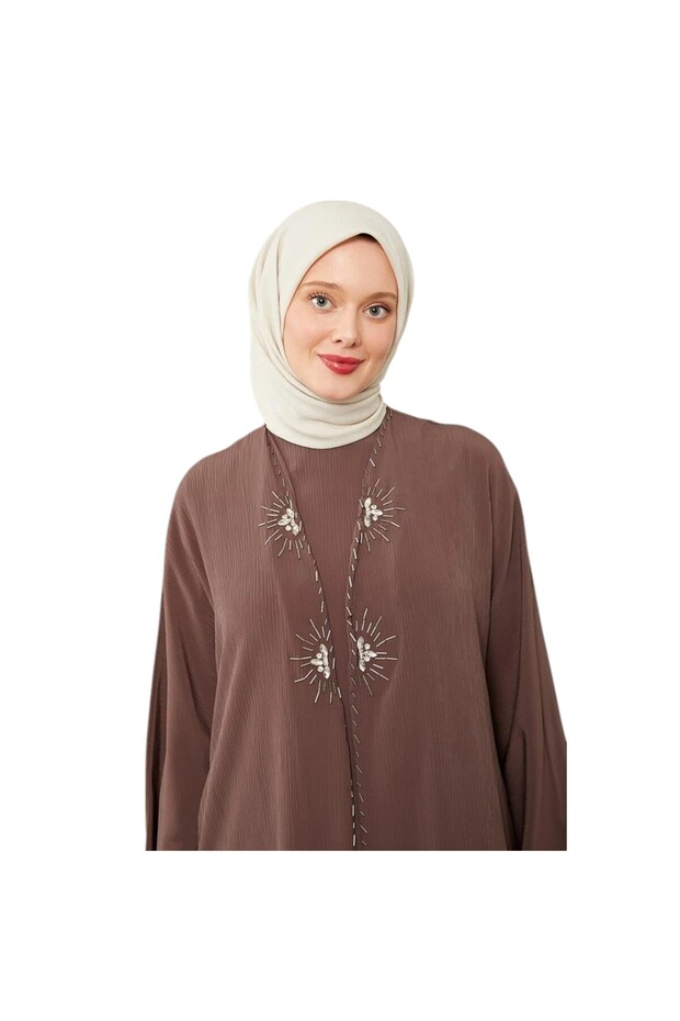 İşlemeli İçi Elbiseli Pilise Ferace - 3