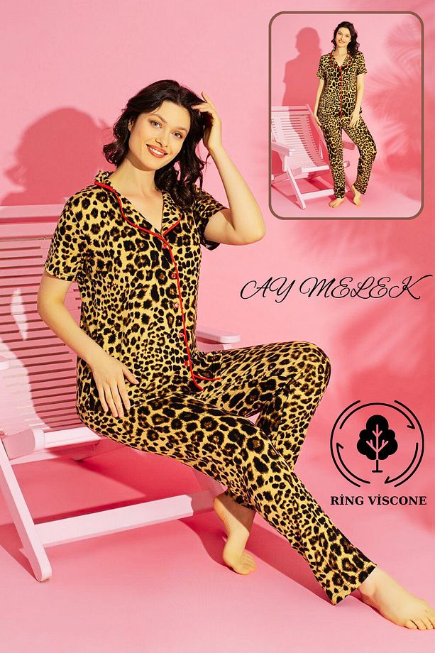Kadın Pijama Takımı Ring Viscone Bambu Doku Gömlek ve Pijama Seti - 1