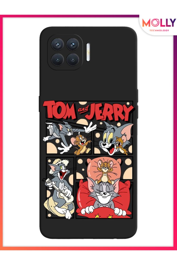 حافظة سيليكون منقوشة باللون الأسود من TomJerry Tales لهاتف اوبو رينو 4 لايت