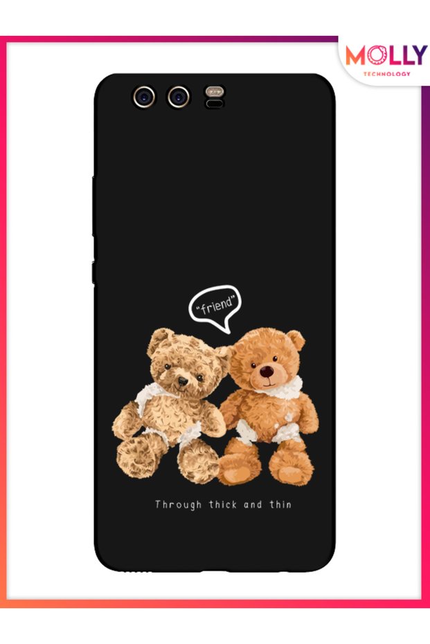 حافظة سيليكون منقوشة باللون الأسود من Fuzzy Friends لهاتف Huawei P10 Plus