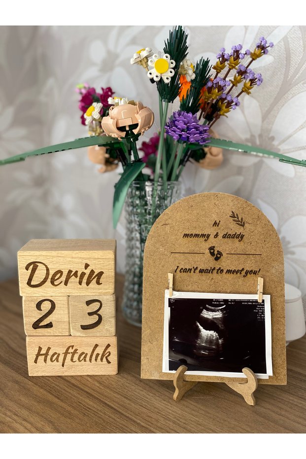 Baby Ultrasound Frame Mother Baby Keepsake Moment Ultrasound Photo Wooden Display Frame with Stand