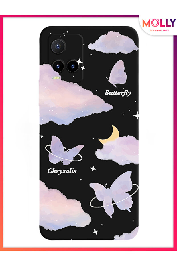 حافظة سيليكون بنمط Flutterby السماوي باللون الأسود لهاتف Vivo Y21S