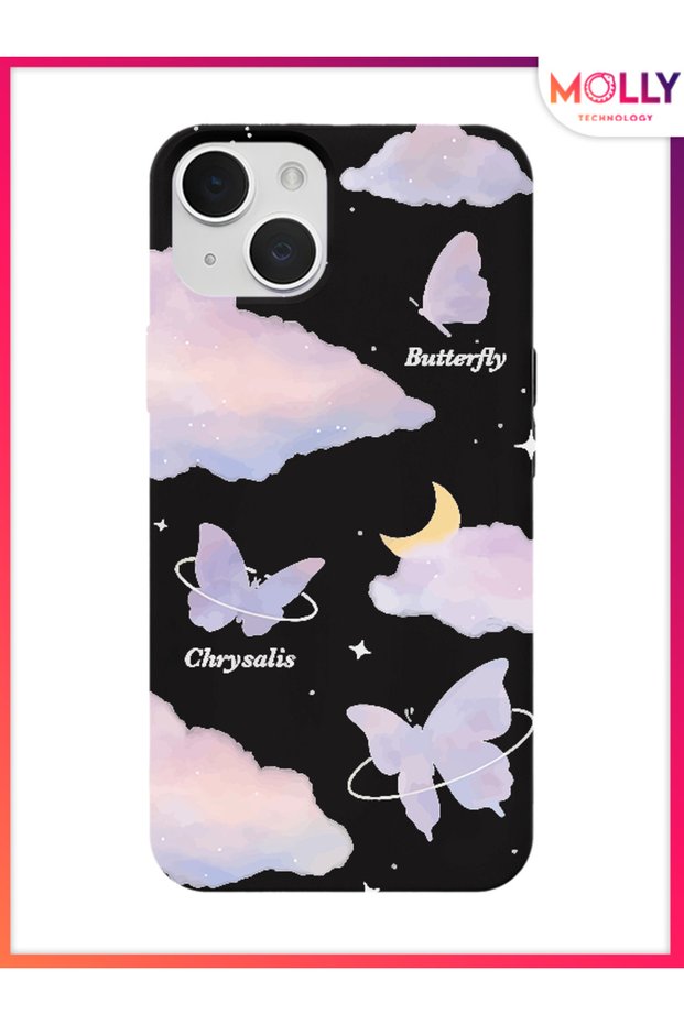 حافظة سيليكون سوداء بنمط Flutterby السماوي لهاتف iPhone 13