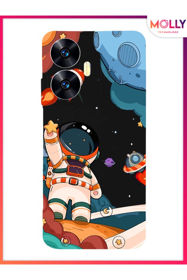 Black Cosmic Salute Pattern Silicone Case for Realme C55