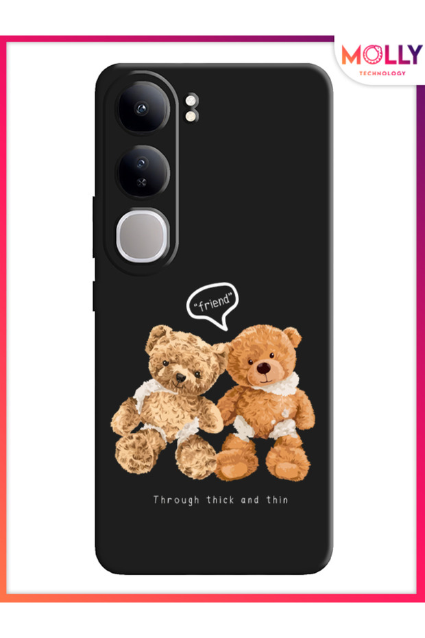 Black Fuzzy Friends Pattern Silicone Case for Vivo V40 Lite