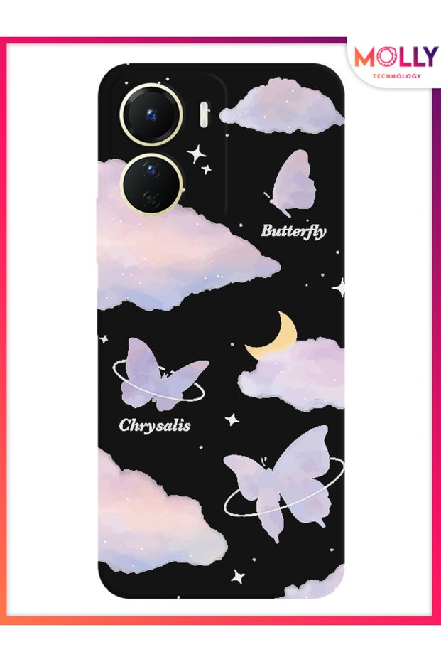 حافظة سيليكون بنمط Flutterby السماوي باللون الأسود لهاتف Vivo Y16