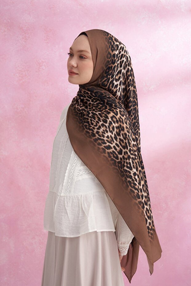 Gradient Leopard Print Imported Voile Shawl - Mink - 1