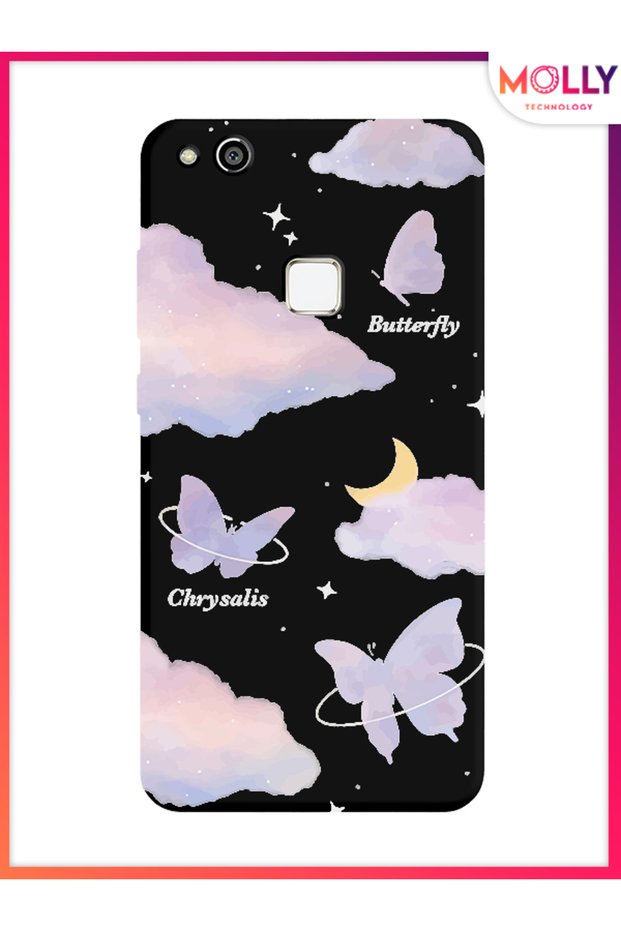 حافظة سيليكون بنمط Flutterby السماوي باللون الأسود لهاتف Huawei P10 Lite