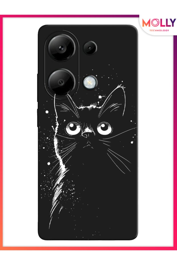 حافظة سيليكون بنمط Meow باللون الأسود لهاتف Xiaomi Redmi Note 13 Pro 4G