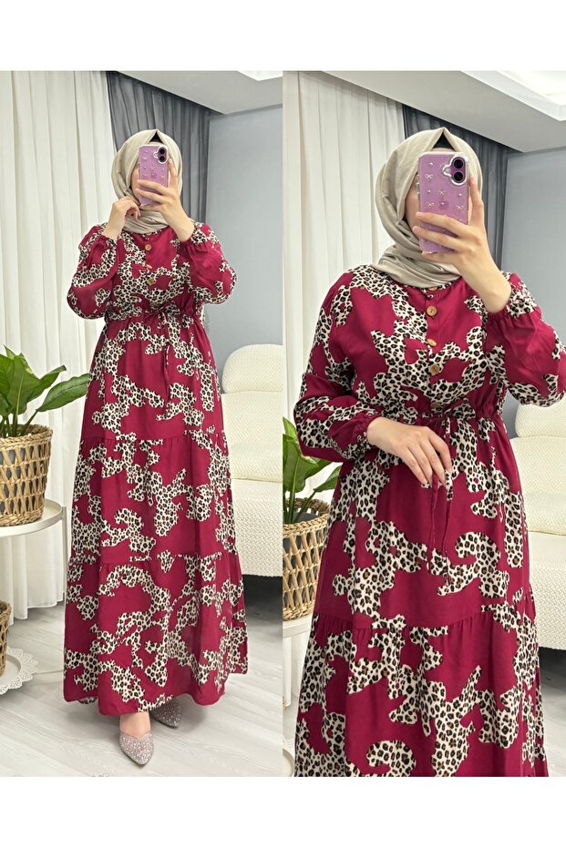 BEL BAĞCIKLI BOYDAN VİSKON ELBİSE - 1