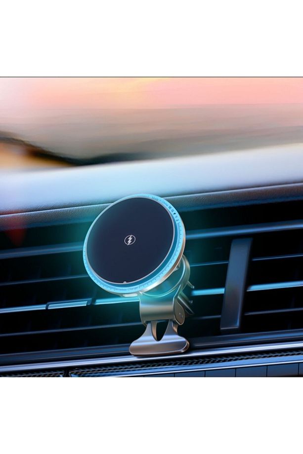 Şarjlı Araç Tutacağı 15W Hızlı Şarj Mıknatıs 360 Dönen Led Işıklı Şarj - 1