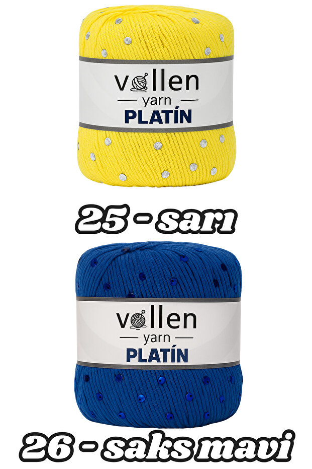 Platin Pullu Örgü Ipi,parlak Simli Tığ Ve Şiş Uyumlu Yün, Sarı - 4